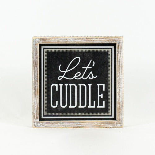 Reversible Wood Framed Tis The Season & Let's Cuddle Sign let's cuddle