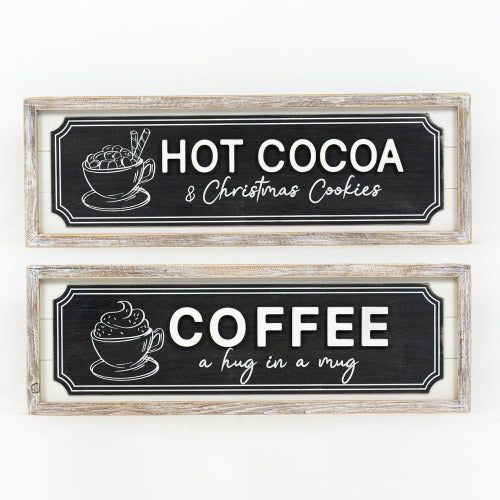 Reversible Wood Framed Hot Cocoa & Coffee Sign
