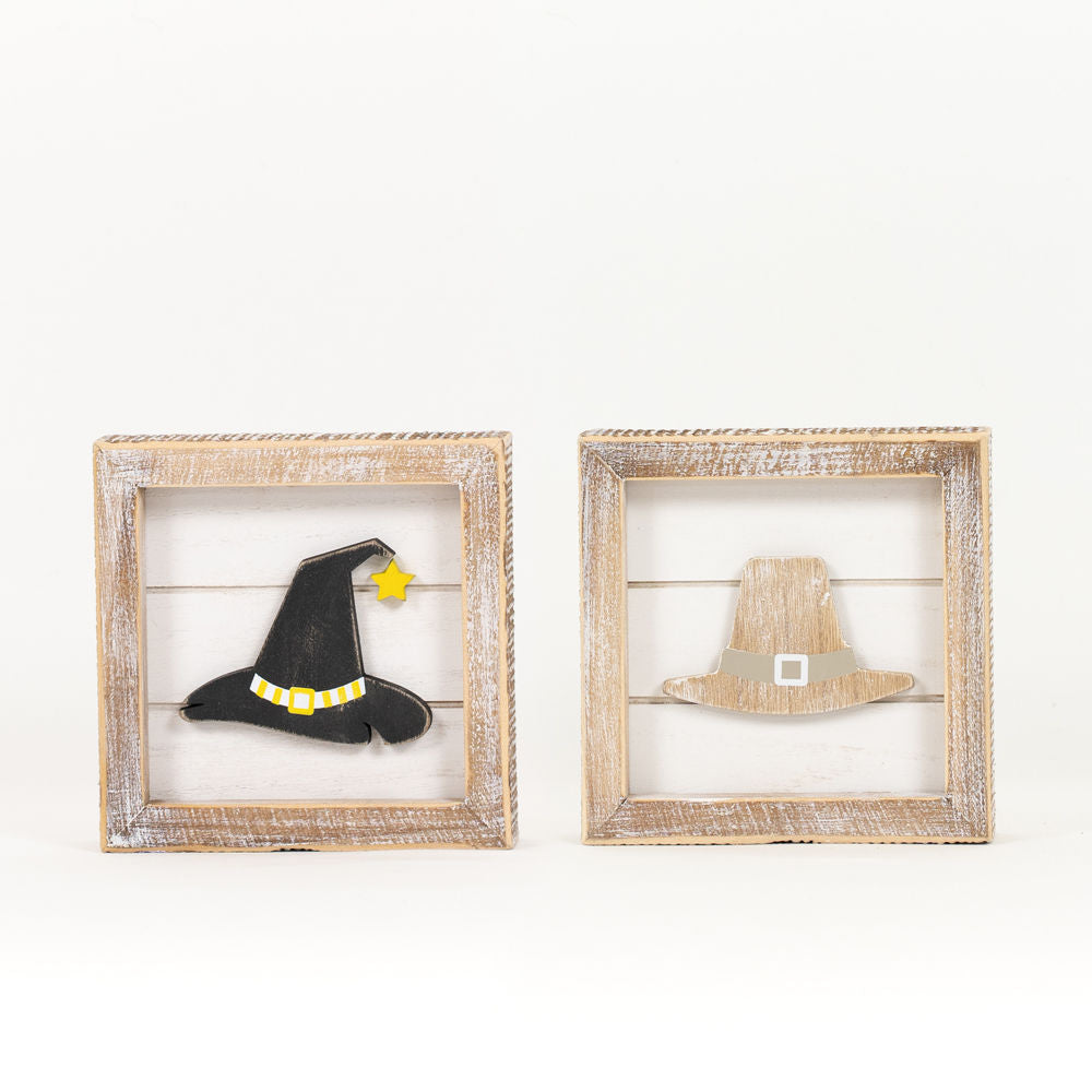 Reversible Witch/Pilgrim Hat Block Sign_CLEARANCE