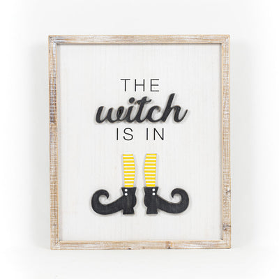 Reversible The Witch Is In/I Love Fall Most of All Block Sign