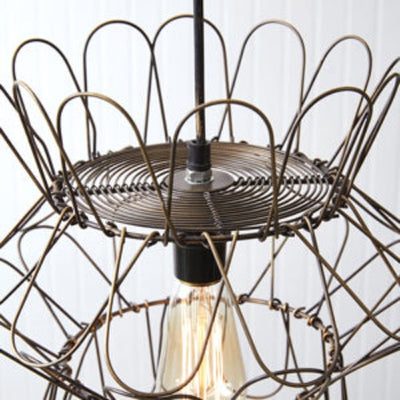 Small Wire Egg Basket Pendant Lamp close of bulb