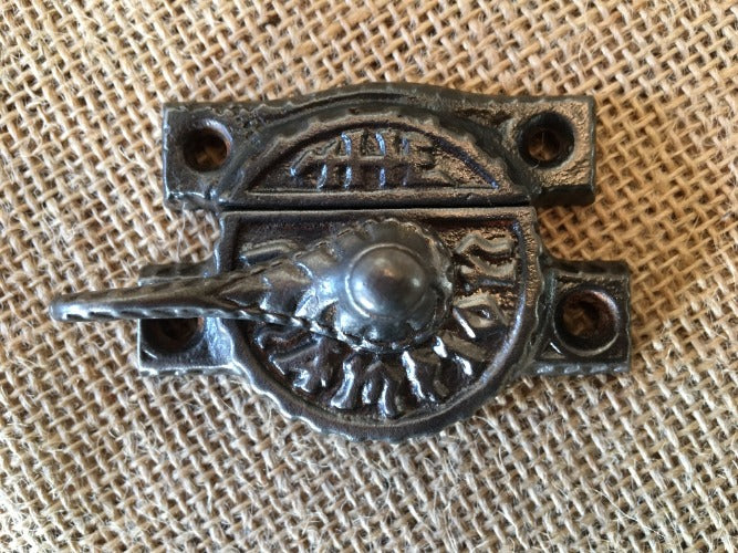 Antique Cast Iron "The Champion" Window Sash Lock With Keeper top