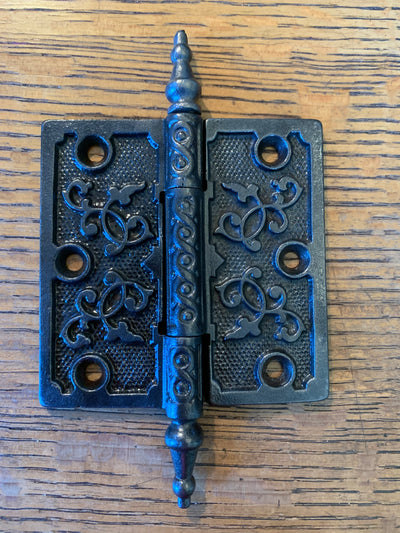 Antique Decorative Cast Iron Steeple Tip Door Hinge - 4" x 4"