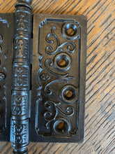 Load image into Gallery viewer, Antique Decorative Cast Iron Steeple Tip Door Hinge - 4½&quot; x 4½&quot; close up
