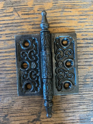 Antique Decorative Cast Iron Steeple Tip Door Hinge - 3" x 3"