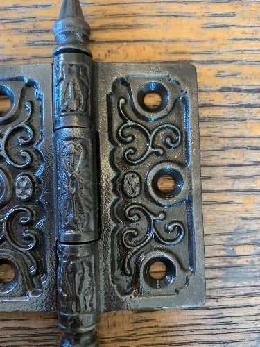 Antique Decorative Cast Iron Steeple Tip Door Hinge - 3" x 3" close up