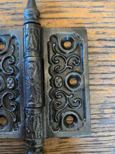 Load image into Gallery viewer, Antique Decorative Cast Iron Steeple Tip Door Hinge - 3&quot; x 3&quot; close up
