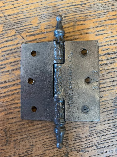 Antique Decorative Cast Iron Steeple Tip Door Hinge - 3" x 3" back