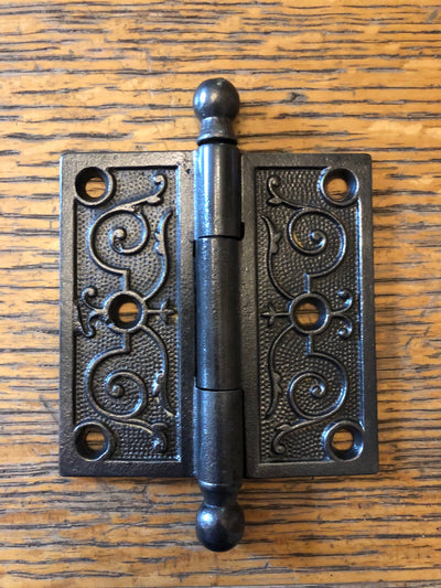 Antique Decorative Cast Iron Ball Tip Door Hinge - 3½" x 3½"