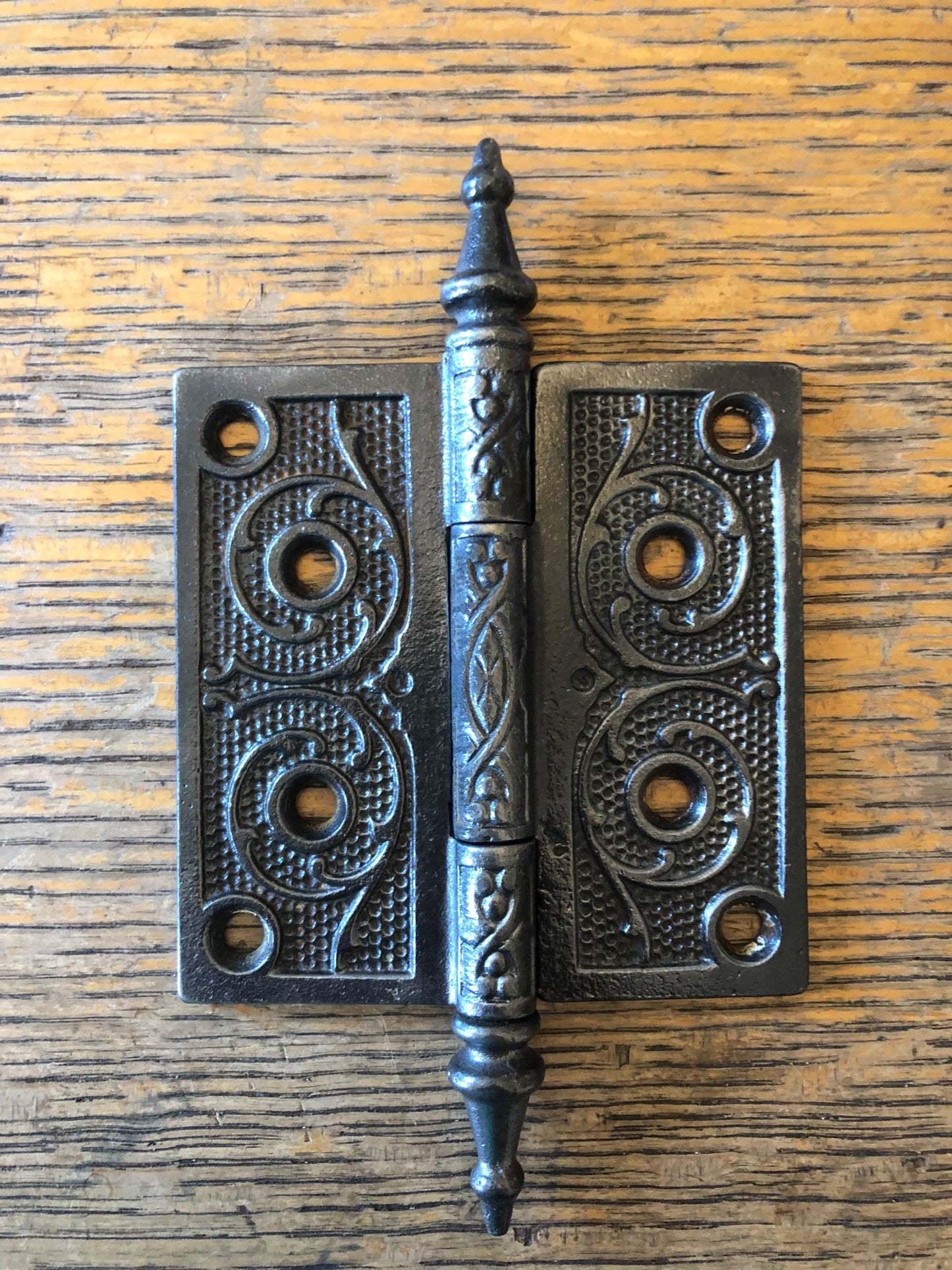 Antique Decorative Cast Iron Steeple Tip Door Hinge - 4" x 4"