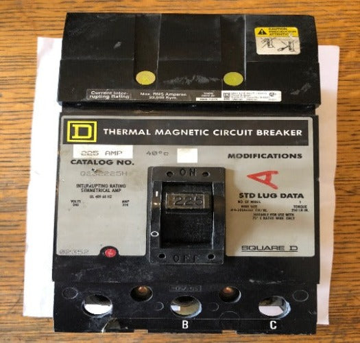 225 AMP Square D 3 Pole Circuit Breaker