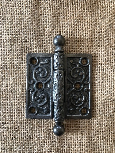 Antique Decorative Cast Iron Ball Tip Door Hinge - 3" x 3"