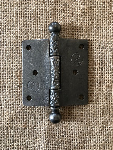 Antique Decorative Cast Iron Ball Tip Door Hinge - 3" x 3" back