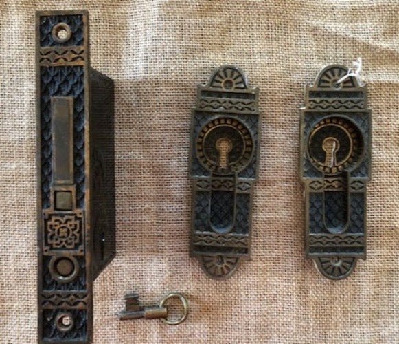 Antique Norwich Pocket Door Lock Set - 3¾" x 5½"