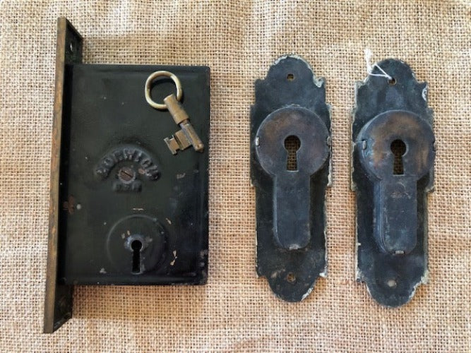 Antique Norwich Pocket Door Lock Set - 3¾" x 5½" back