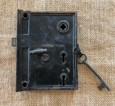 Antique Sargent Box Lock/Rim Door Lock With Key - 3¾" x 5"