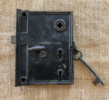 Load image into Gallery viewer, Antique Sargent Box Lock/Rim Door Lock With Key - 3¾&quot; x 5&quot;
