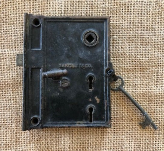 Antique Sargent Box Lock/Rim Door Lock With Key - 3¾