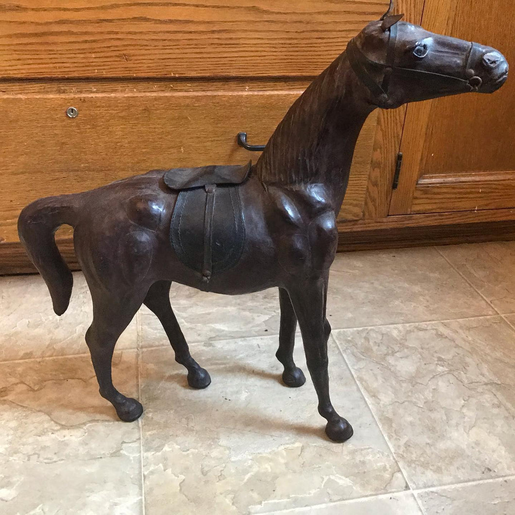 Vintage Leather Horse Statue