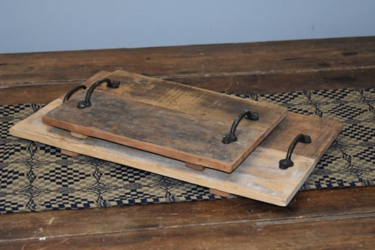 Wooden Trays With Iron Handles - 2 Sizes