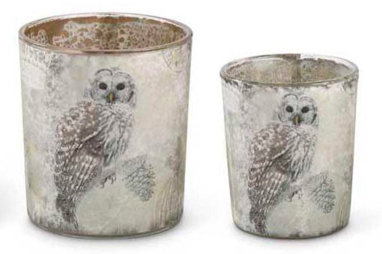 Glass Snowy Owl Votive - Set of 2