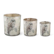 Glass Snowy Owl Votive - Set of 3