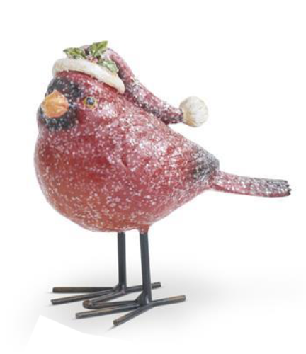 Glittered Resin Cardinals With Stocking Caps & Metal Legs - Assorted Styles b