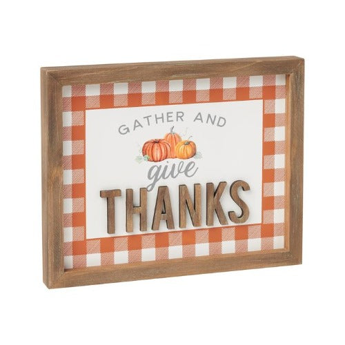 Gather And Give Thanks Checked 3D Framed Sign_CLEARANCE
