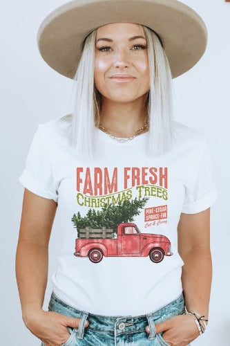 Christmas Trees Vintage Truck Adult Graphic Tee