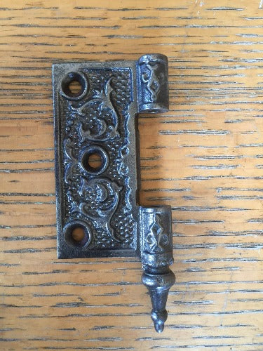 Antique Decorative Cast Iron Door Hinge - Left Half Only - 3" x 3"