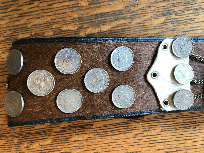 1960's Antique Argentina Cowhide Coin Belt coin detail