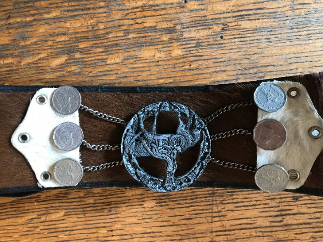 1960's Antique Argentina Cowhide Coin Belt close up