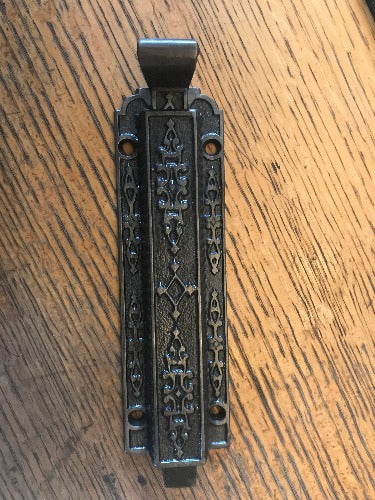 Antique Decorative Cast Iron Dead Bolt - 6⅜” x 1⅞" front