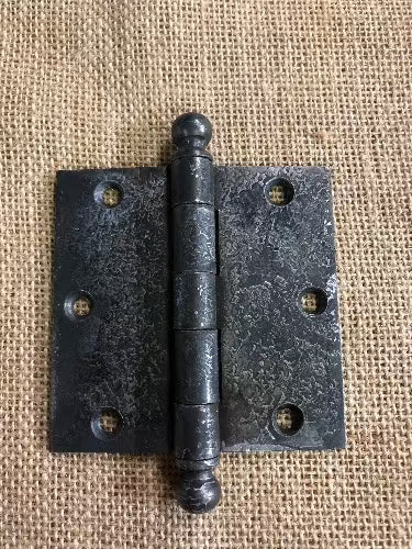 Antique Hammered Cast Iron Ball Tip Door Hinge - 3½" x 3½"