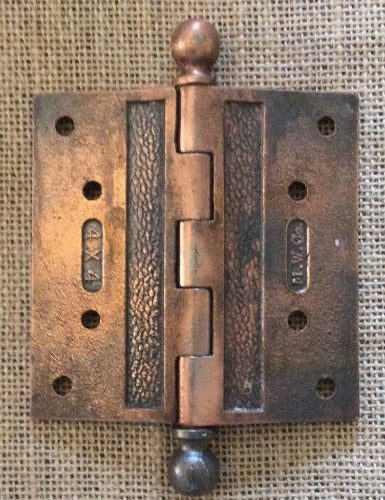 Antique Decorative Cast Bronze Ball Tip Door Hinge - 4" x 4"