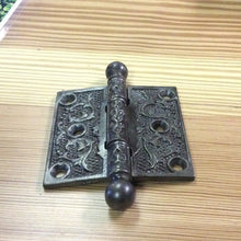 Load image into Gallery viewer, Antique Decorative Cast Iron Ball Tip Door Hinge - 3&quot; x 3&quot;
