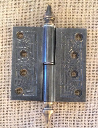 Antique Decorative Cast Iron & Brass Steeple Tip Door Hinge - PAT.NOV.21.1871 - 4" x 4"