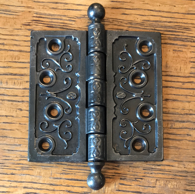 Antique Decorative Cast Iron Ball Tip Door Hinge - 4½" x 4½"