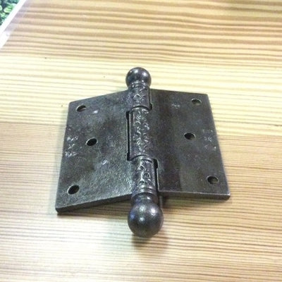 Antique Decorative Cast Iron Ball Tip Door Hinge - 3" x 3" back