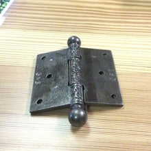 Load image into Gallery viewer, Antique Decorative Cast Iron Ball Tip Door Hinge - 3&quot; x 3&quot; back
