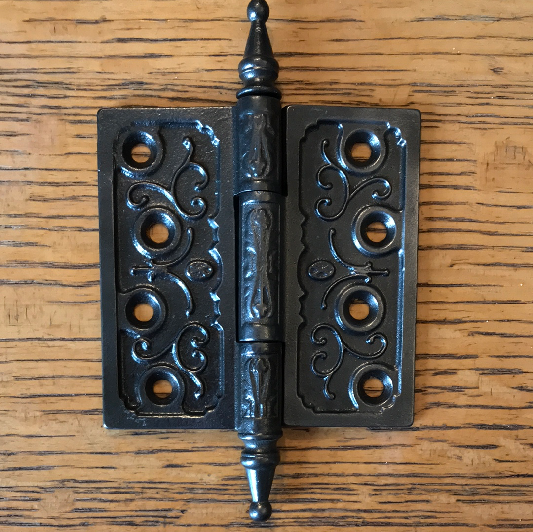 Antique Decorative Cast Iron Steeple Tip Door Hinge - 4" x 4"