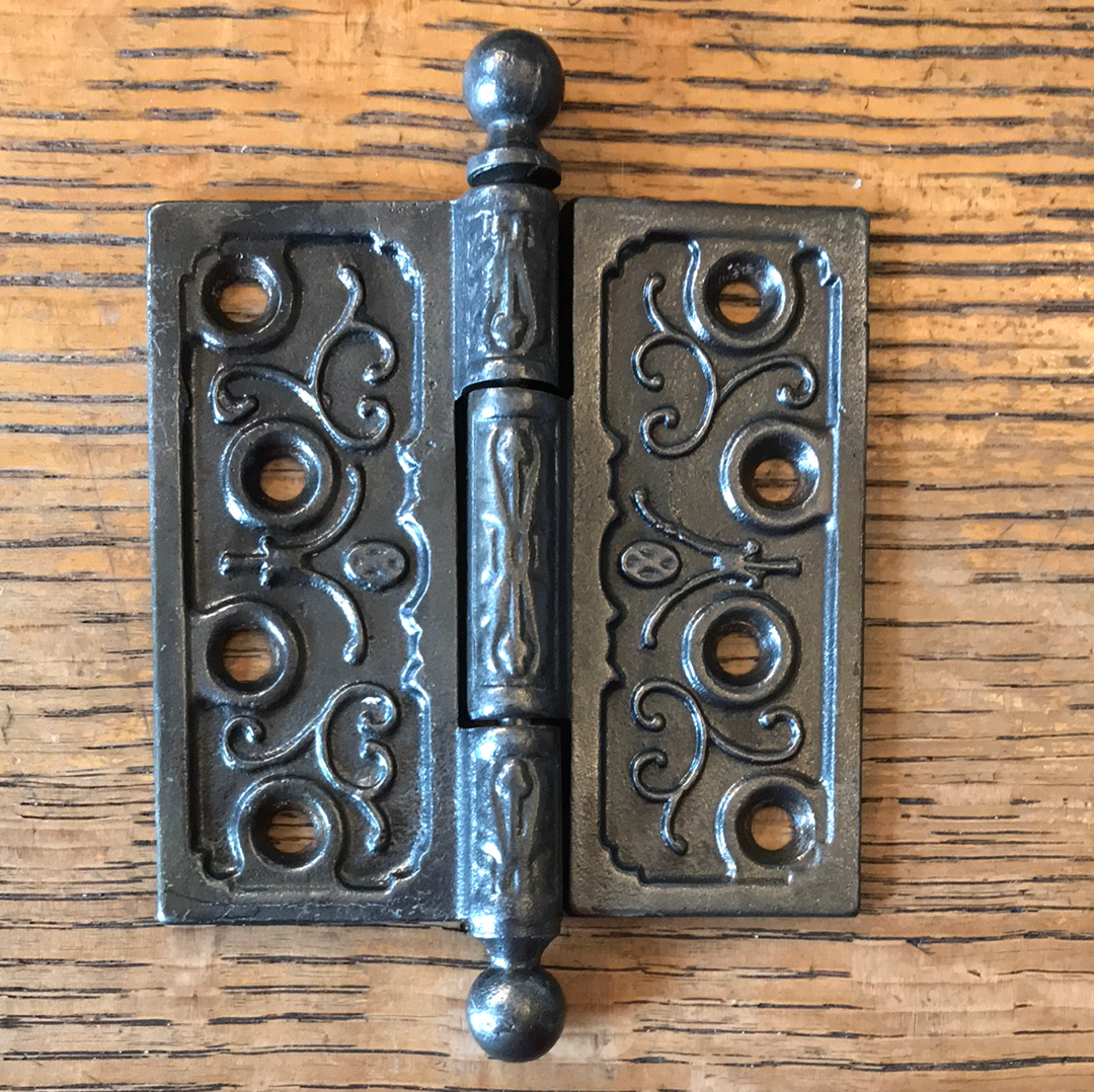 Antique Decorative Cast Iron Ball Tip Door Hinge - 4" x 4"