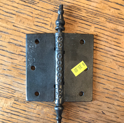 Antique Decorative Cast Iron Steeple Tip Door Hinge - 3½" x 3½"