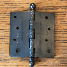 Load image into Gallery viewer, Antique Decorative Cast Iron Ball Tip Door Hinge - 4½&quot; x 4½&quot;
