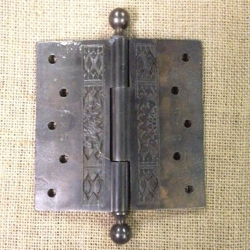 Antique Decorative Cast Iron Ball Tip Full Door Hinge - 5" x 5" back