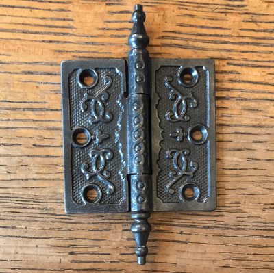 Antique Decorative Cast Iron Steeple Tip Door Hinge - 3½" x 3½"