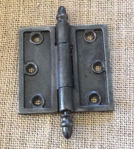 Antique Simple Cast Iron Acorn Tip Full Door Hinge - 3½" x 3½" front