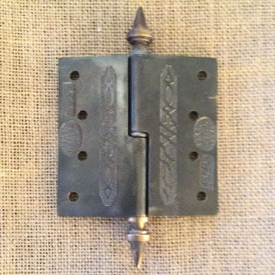 Antique Decorative Cast Iron & Brass Steeple Tip Door Hinge - PAT.NOV.21.1871 - 4" x 4" back