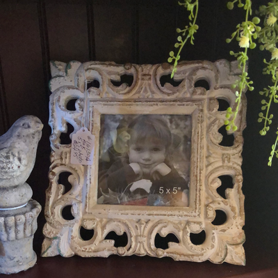 Square Whitewashed Carved Photo Frame