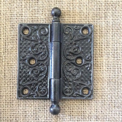 Antique Decorative Cast Iron Ball Tip Door Hinge - 3½" x 3½"